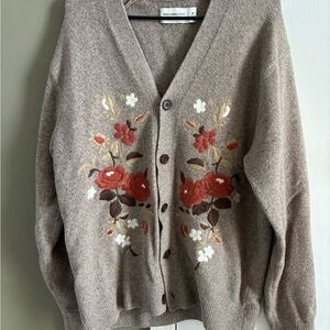 Abercrombie & Fitch Brown Floral Embroidered Cardigan